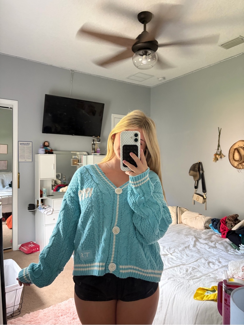 Taylor Swift Light Blue Cable Knit V-Neck Cardigan